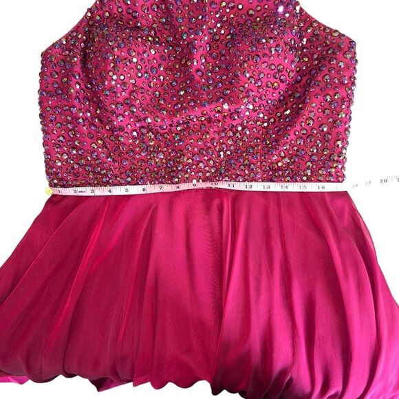 Sherri Hill Beaded Halter Back Fit & Flare Burgundy Ball Gown – Size 18 - Picture 11 of 13